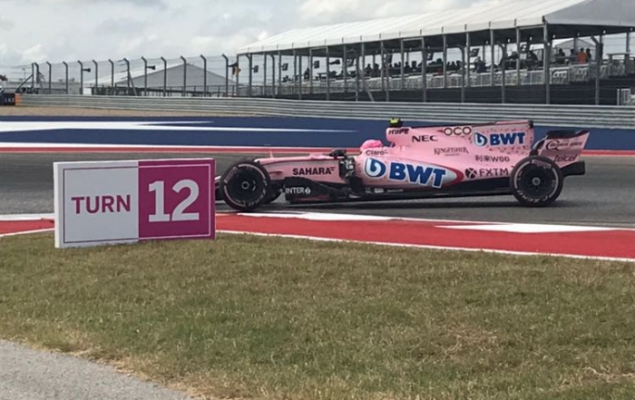 Force India en curva 12 del Circuito de las Americas. Photo: @omarketingf1