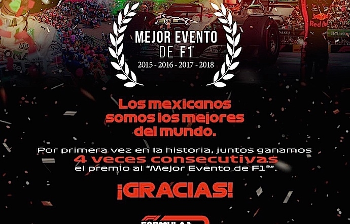 El GP de México F1 premiado como el mejor evento del año por 4º año consecutivo